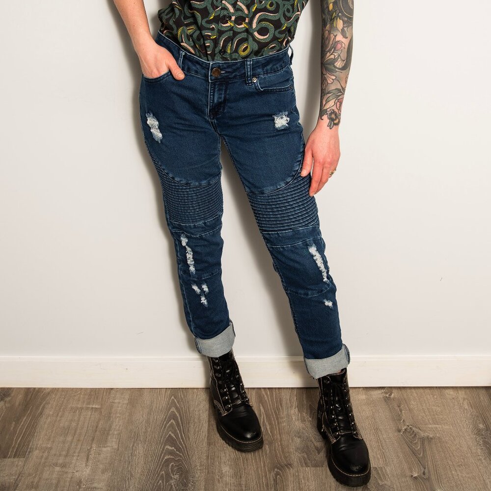 Distressed Moto Skinny Jeans